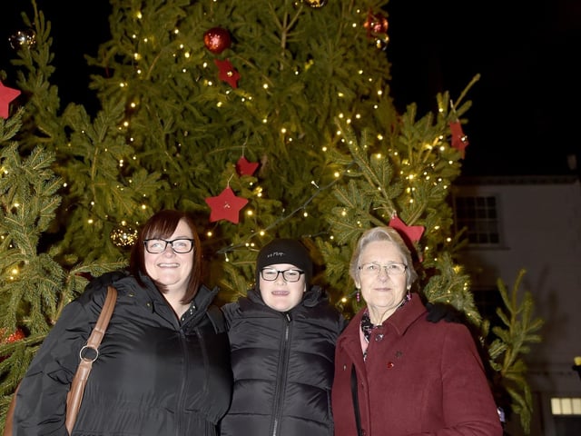 Emsworth Christmas lights were switched on in St Peter's Square on Friday, December 1, 2023.
Pictured is: (l-r) Tracey Kennett with her son Oscar Silvester and mum Irene Kennett.
Picture: Sarah Standing