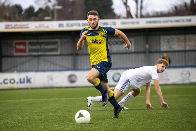 Moneyfields' Harry Sargeant in action against Portland. Picture by Alex Shute