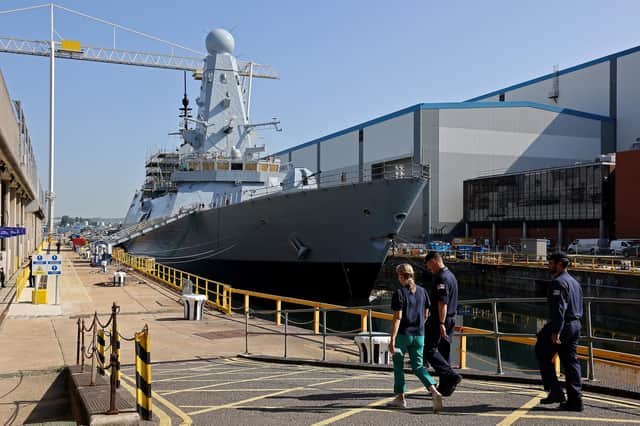 After arriving at 14 Dock where HMS Daring is moored, the Countess met Royal Navy and BAE Systems personnel who are supporting the refit. Picture: The Royal Navy