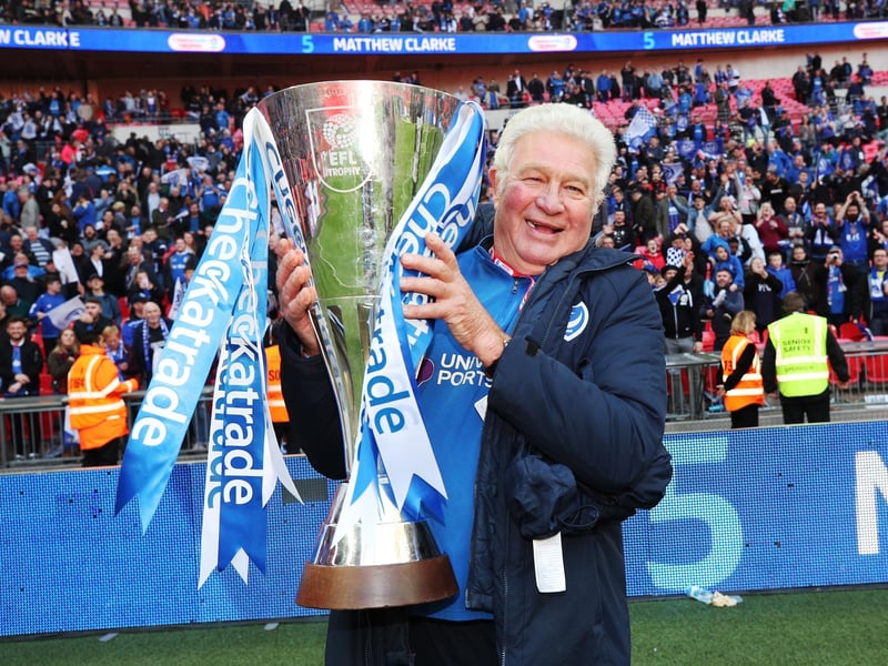 Barry Harry's celebrates the Checkatrade Trophy final win over Sunderland in March 2019.