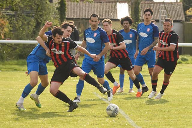 George Gregory (foreground) in action for Fleetlands against Sway.
Picture: Keith Woodland