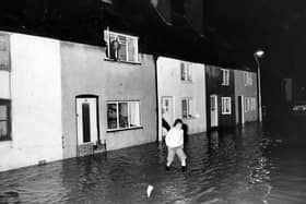 Flooded homes at Wallington, Fareham, when the River Wallington burst its banks in November 1976.