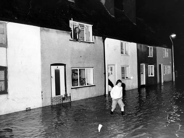 Flooded homes at Wallington, Fareham, when the River Wallington burst its banks in November 1976.