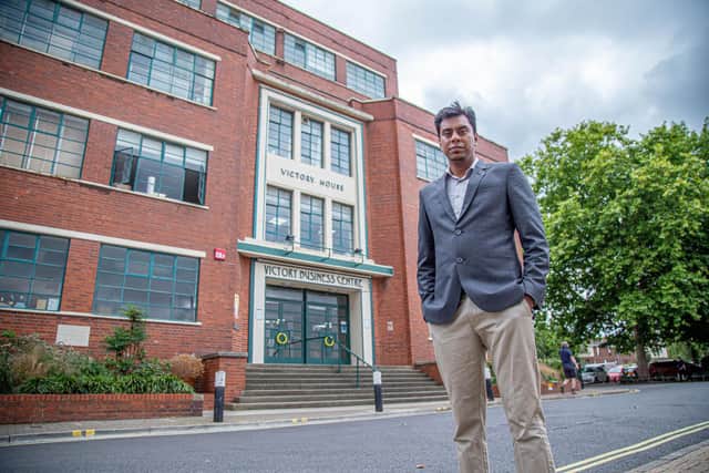 Azizul Rayhan got stuck in a lift at Victory Business Centre, Portsmouth, for seven hours on July 17. He described it as a horrifying experience, and added that his mental health has been severely impacted by the ordeal. Pictured: Azizul Rayhan pictured outside Victory Business Centre, Portsmouth on July 26, 2022. Picture: Habibur Rahman.