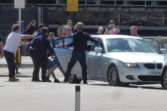 The brawl pictured in The Hard, which has prompted a police appeal for help.