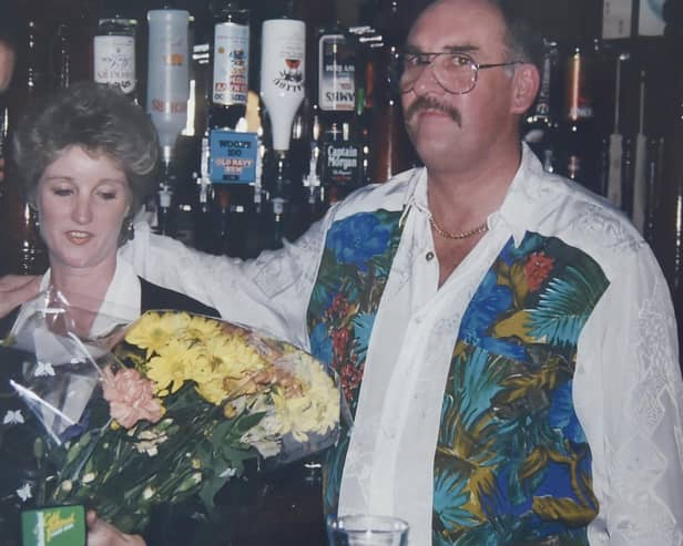 Northcote Pub in Southsea collects.

Pictured is: Lynn & Barry Kewell on the day they took over the Graham Arms in July 1996 from Lynn's mum & dad (Margaret and Bill Harris) with the Wadsworth area manager Mr Danny Williams.