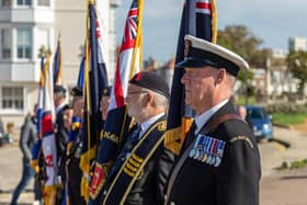 Stndard bearers at the service in Old Portsmouth. Picture: Mike Cooter (021022)