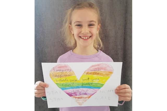 Maddison Moore, 7 from Havant, created some rainbow pictures which she posted through all the doors on her street, who all displayed them to spread some cheer