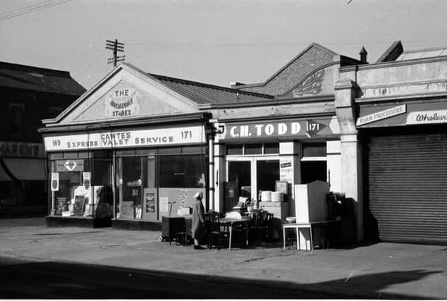 Cawtes Express Valet Service and C.H. Todd. A look at shops in Highland Road perhaps the mid 1960s. To the other side of Hellyer Road is Bon Marche.