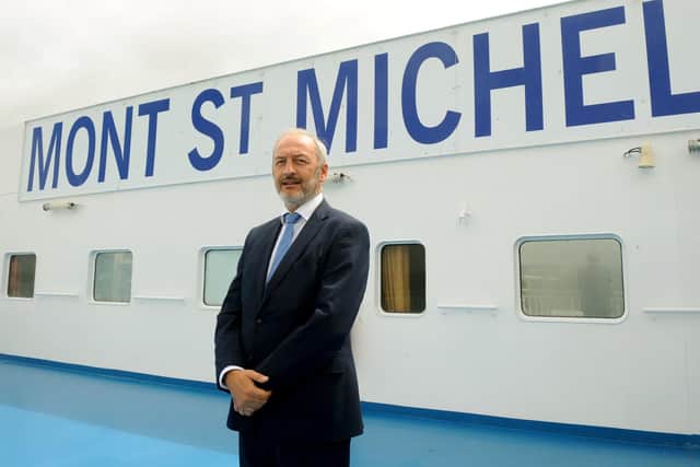 Brittany Ferries' chief executive Christophe Mathieu, pictured on the Mont St Michel as she departed Portsmouth en route to Caen with the first passengers in three months.Picture: Sarah Standing (290620-745) 