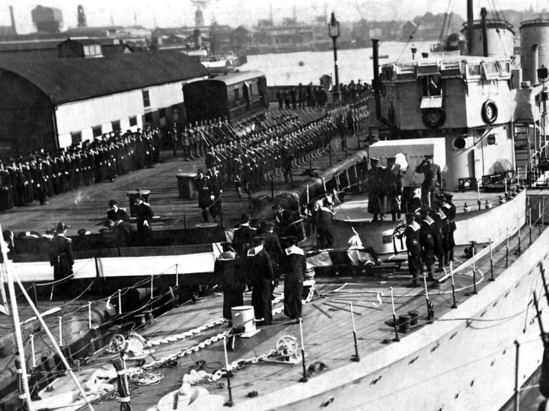 Repatriation of 1st Baron Rawlinson
HMS Torbay arrives at South Railway Jetty with the coffin of General Rawlinson in 1925. Picture: Robert James collection.