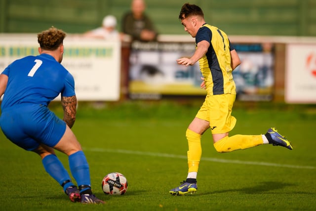 Ryan Pennery on his way to scoring his first goal. Picture by Keith Woodland