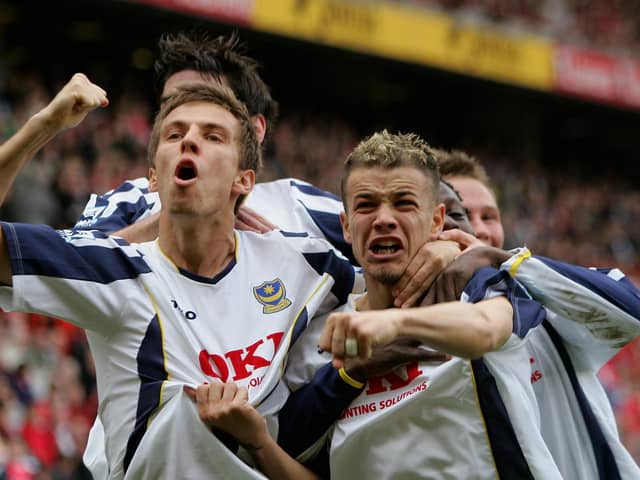 Andres D'Alessandro, right, celebrates his goal in Pompey's 2-1 defeat at Charlton in April 2006.   Picture: Jamie McDonald/Getty Images