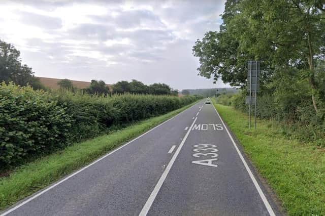 The crash happened while the rider, a man in his 50s, was travelling towards on the A339, in the Burkham area. Picture: Google Street View.