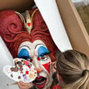 Putting the finishing touches to the panto dame before her journey to Beaulieu for A Palace House Christmas