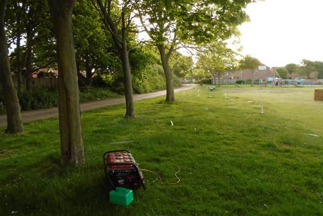Richard Coates captured the extent of the damage caused to tree saplings, planted for the Queen's platinum jubilee, at Mengham Park, Hayling Island. They were 'trampled' and mown over by travellers. Picture: Richard Coates.