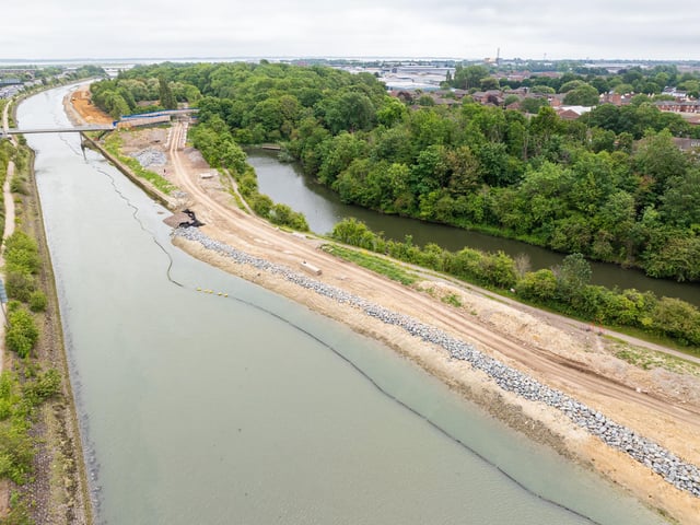 Work is ongoing to create 1.9km of sea defences from the Portsbridge roundabout at Hilsea to the east across the top of Foxes Forest. Picture:Marcin Jedrysiak