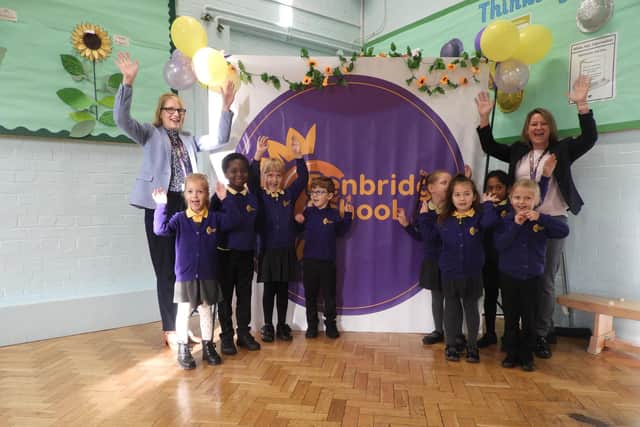 Staff and students at Penbridge Infant School celebrate their 'good' Ofsted rating. Picture: Contributed