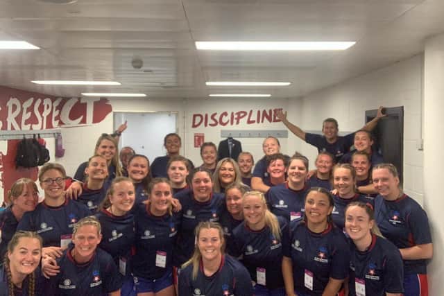 Hampshire women's squad pictured together in their Twickenham changing room
