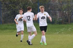 Pompey Chimes celebrate one of their goals in a 6-1 win over Horndean Hawks. Picture: Kevin Shipp