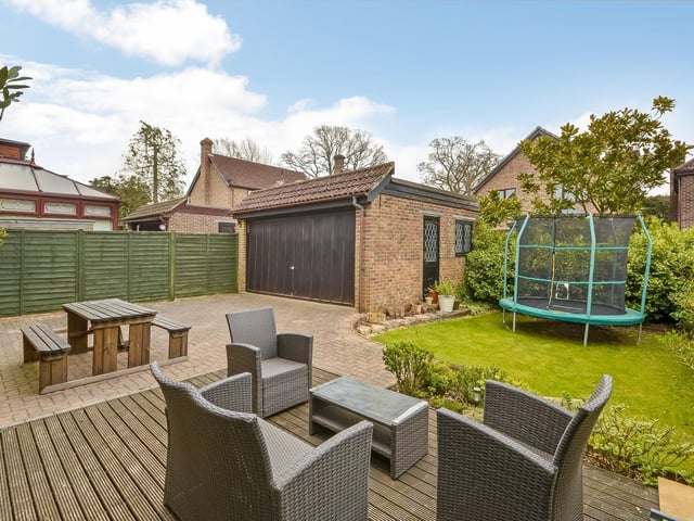 The back garden and garage