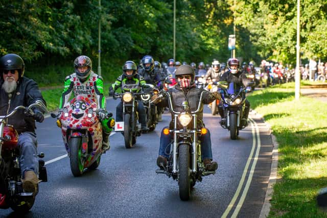 Hundreds of bikers in Middle Park Way, following the horsedrawn carriage carrying the coffin of 16-year-old Louise Smith. Picture: Habibur Rahman