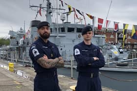 Leading Diver Michael Bell, 30, of Newcastle and Chichester lad ET(WE) Ed Graeme, 27, on his first deployment with HMS Chiddingfold. Picture: Tom Cotterill