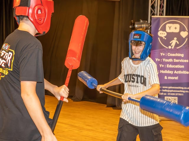 Y+ Youth Services are running an HAF Programme, sponsored by Portsmouth City Council at Portsmouth Guildhall, for kids between 11-16 with Gladiator themed activities. Pictured - Kids enjoying the activities on offer from Y+.