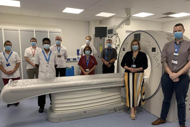 The team at Queen Alexandra Hospital with their new CT scanner.