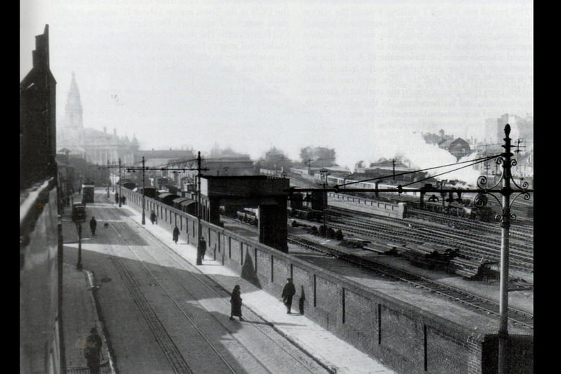 A pre-war view along Greetham Street looking over Portsmouth & Southsea railway station then called the Town Station.