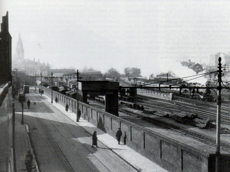 A pre-war view along Greetham Street looking over Portsmouth & Southsea railway station then called the Town Station.