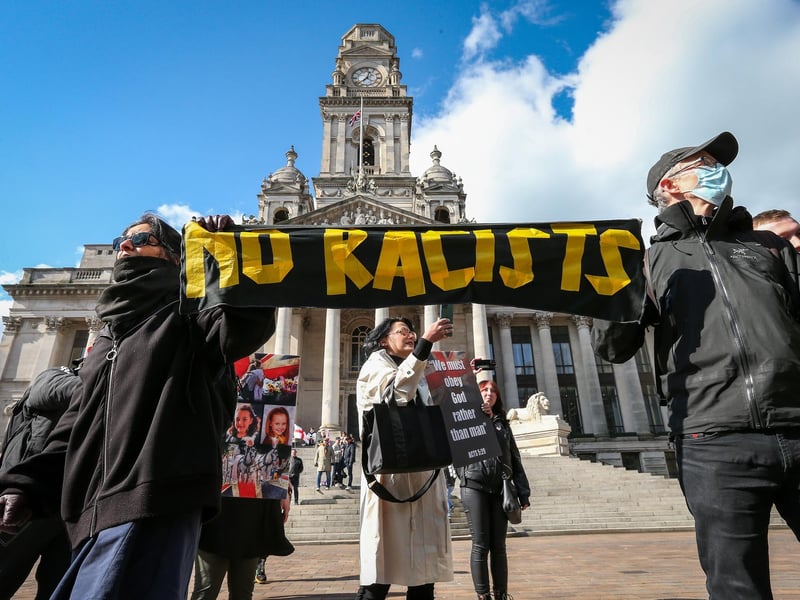 A Unity Rally, arranged by Stand Up To Racism Portsmouth, and a mass-deportation demonstration, arranged by UKIP, took place in Portsmouth's Guildhall on Saturday, March 15. Picture: Chris Moorhouse (150325-048)