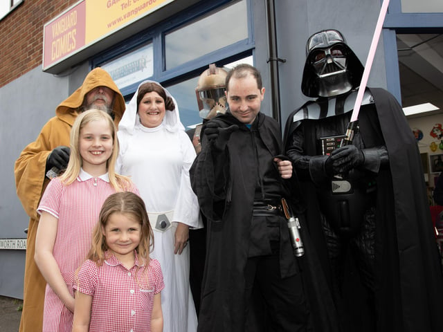 Star Wars day was celebrated in full force on Thursday afternoon at Vanguard Comics with characters from the movies posing for photos with fans.
Pictured - Lexi, 9 and imogen Richardson, 4
Photos by Alex Shute