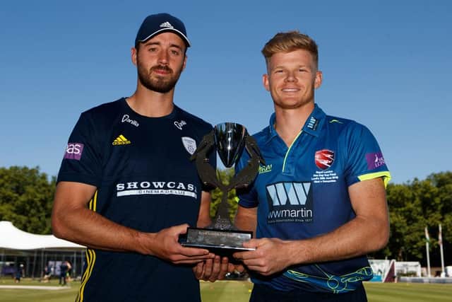 Hampshire skipper James Vince with Kent captain Sam Billings and the Royal London Cup in 2018. The pair will skipper their respective counties in search of T20 Blast success in 2021.
