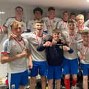 St Vincent College students celebrate after landing a second consecutive Hampshire Sixth Form Colleges League and Cup double