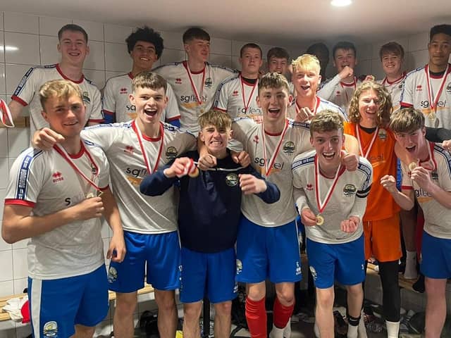 St Vincent College students celebrate after landing a second consecutive Hampshire Sixth Form Colleges League and Cup double