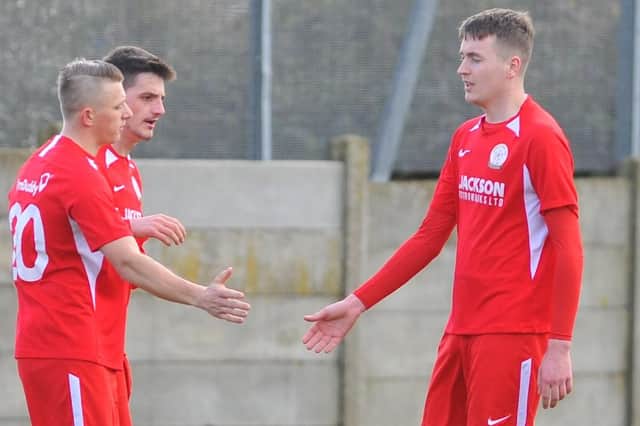 Zack Willett, left, netted a hat-trick in Horndean's win over Cowes Sports Picture: Martyn White