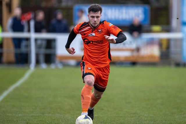 Defender Zak Sharp conceded a penalty, scored an own-goal and was sent-off in 10-man AFC Portchester's defeat to Bashley Picture: Alex Shute