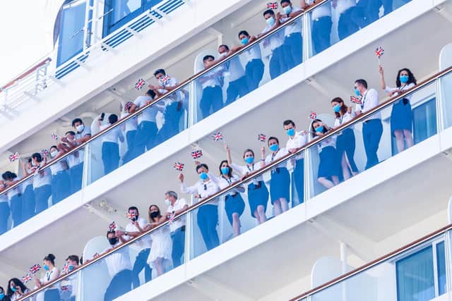 Saga’s new cruise ship Spirit of Adventure was named with a traditional bottle smashing ceremony at Portsmouth International Port. 
Picture by Ciaran Mccricakrd/PA Media Assignments