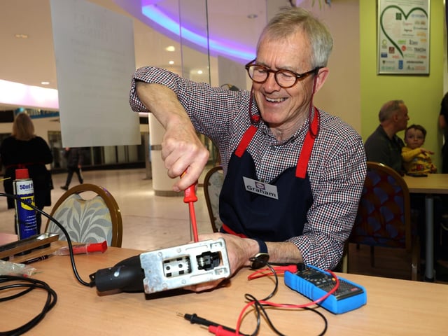 Portsmouth's first 'library of things' will open in the Cascades Shopping Centre this weekend (May 13). Run by the repair cafe, the facility will allow people to borrow tools and appliances rather than owning them.
Pictured is Graham Castellano repairing some tools.
Picture: Sam Stephenson.