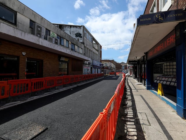 Construction site in Charlotte Street, Portsmouth, where a bus gate is being builtPicture: Chris  Moorhouse
