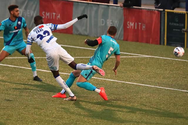 Mo Faal opens the scoring against Braintree Tow. Picture by Dave Haines