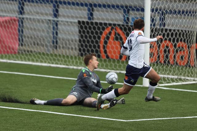 Joe Iaciofano scores against Maidstone. Picture by Dave Haines.