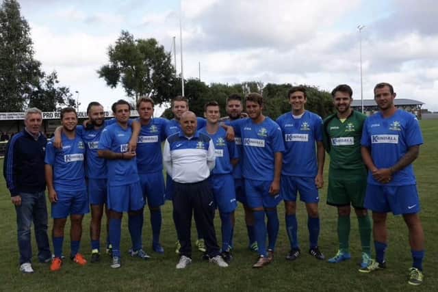 Baffins Milton Rovers team picture from when the club's current ground was opened in 2016; from left: Dean Moret, Josh Dean, Sam Willett, George Roy, Tyler Moret, Jamie White, Louis Bell, Danny Rimmer, Shane Cornish, Blu Boam, Olly Watts, Tom Boyle, Tyler Yates