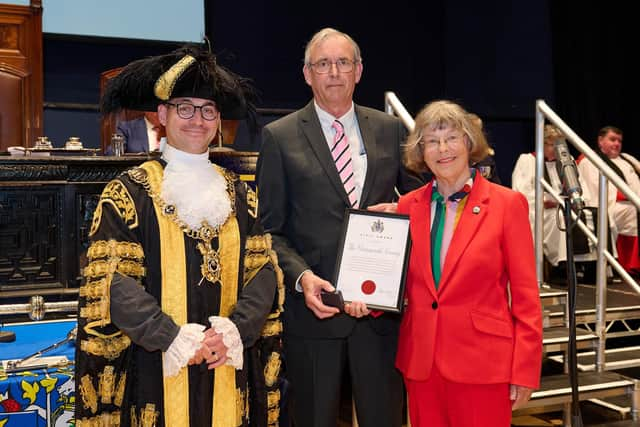 Mayor Making at Portsmouth Guildhall in Portsmouth - Representatives of The Portsmouth Society receive a civic award from the new Lord Mayor Cllr Tom Coles (Picture: Vernon Nash)