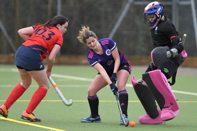 Clair Hamson (purple) was on target as Portsmouth 2nds defeated Basingstoke 3rds.
Picture: Neil Marshall