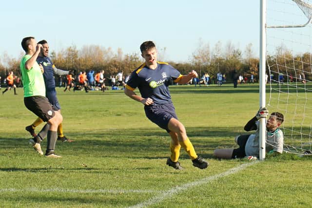 Purbrook score in their 3-1 win against Freehouse. Picture: Kevin Shipp