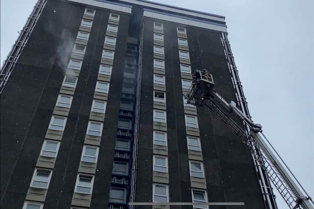 At the disused Leamington House, in Portsmouth, simulated smoke could be seen coming from a 12th floor window. Photo: Tom Cotterill
