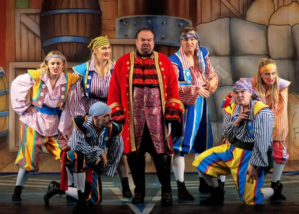 Hook is the Kings Theatre pantomime for 2023, starring Shaun Williamson as Hook; James 'Arg' Argent as Peter Pan; Jack Edwards as Mrs Smee; Georgia Deloise as Wendy; Elizabeth Rose as tinkerbell; Julia Worsley as Mother and Gemma The Mermaid.
Picture by Alan Bound for The Kings Theatre