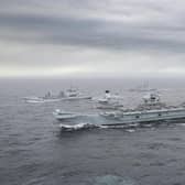 The full UK Carrier Strike Group assembled for the first time during Group Exercise 2020 on 4th October. Aircraft carrier HMS Queen Elizabeth leads a flotilla of destroyers and frigates from the UK, US and the Netherlands, together with two Royal Fleet Auxiliaries. It is the most powerful task force assembled by any European Navy in almost 20 years.